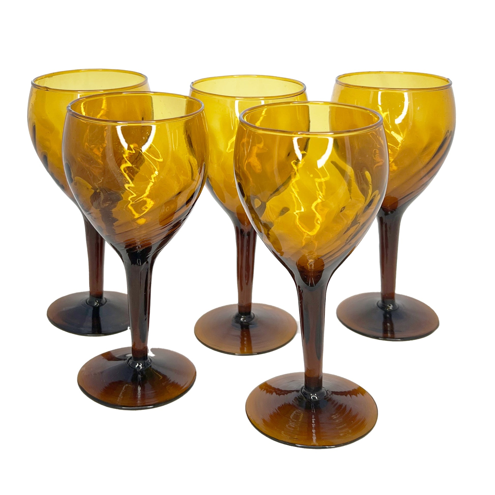 1970s Vintage amber ripple effect glasses. Set of 5. - House.warmings